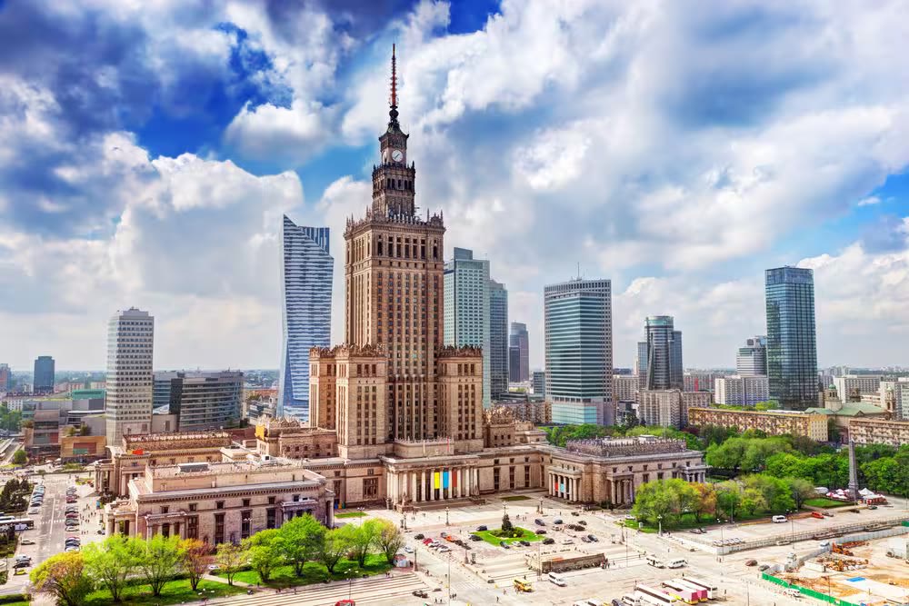 Warsaw, Poland skyline with Palace of Culture and Science